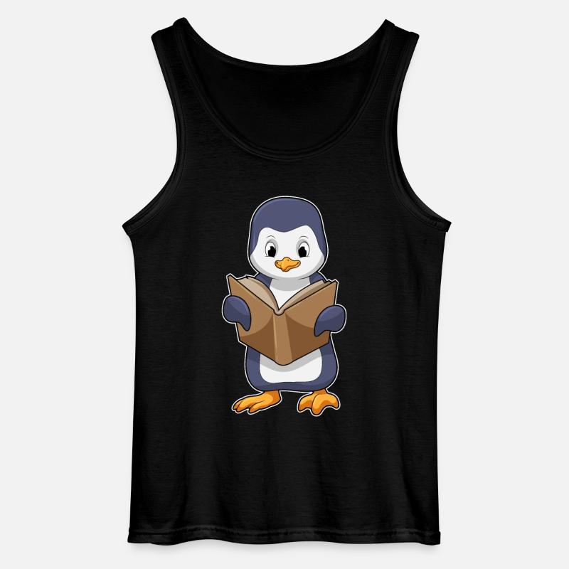 Pinguin als Nerd mit Buch - Gildan Männer Tank Top - Schwarz