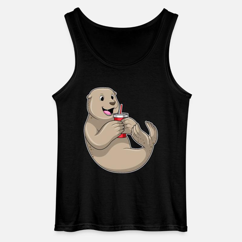 Seehund mit Becher mit Strohhalm - Gildan Männer Tank Top - Schwarz