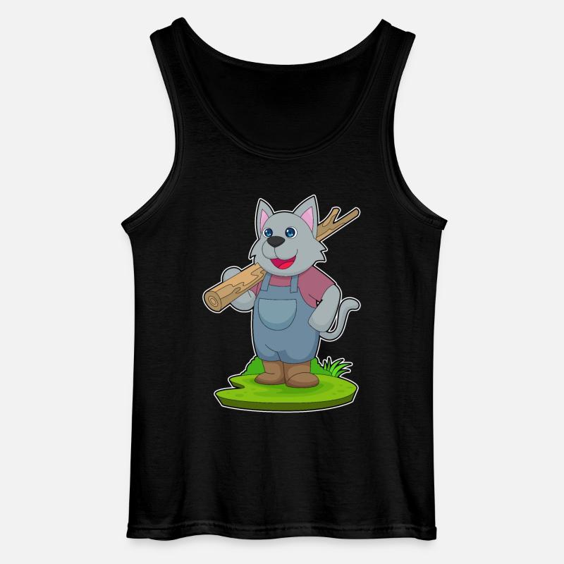 Cat Farmer Tree Trunk - Gildan Men’s Tank Top - black