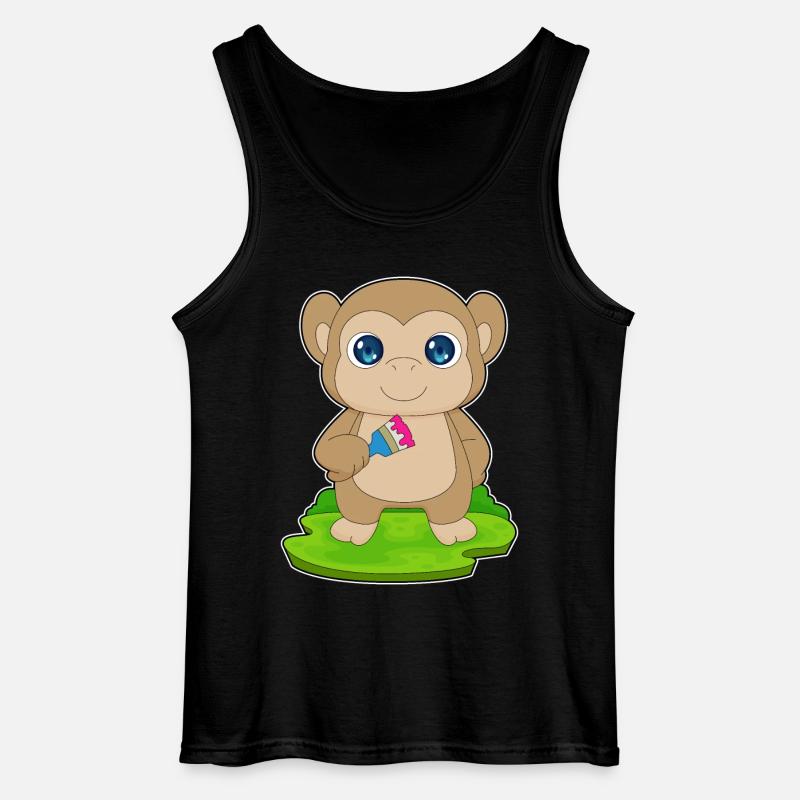 Monkey Painter Brush Painting - Gildan Men’s Tank Top - black