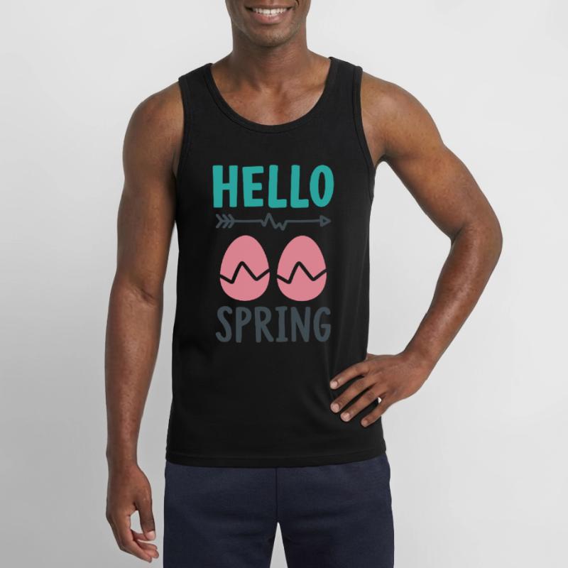 Hello Spring Spring Design with Easter Eggs Gildan Men’s Tank Top