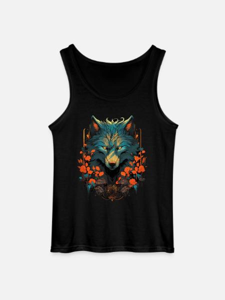 Ulv Ulvehoved Mystisk Blomster Natur Vildmarkskunst - Gildan tanktop til mænd - sort