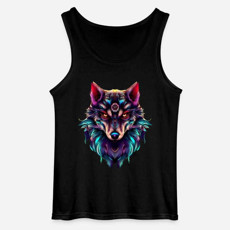 Wolfskopf Synthwave Wolf - Gildan Männer Tank Top - Schwarz