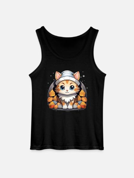Cat Christmas Design - Kawaii Style - Gildan Men’s Tank Top - black
