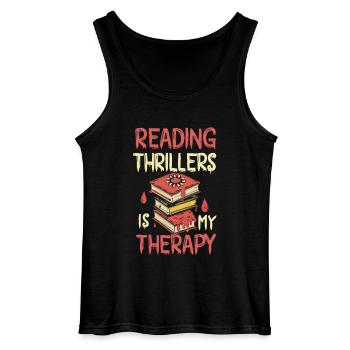 Reading Thrillers Is My Therapy - Gildan Men’s Tank Top - black - Front - AI Model Male 185 dark (185cm)