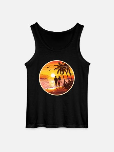Sunset Beach Romantic Couple - Gildan Men’s Tank Top - black