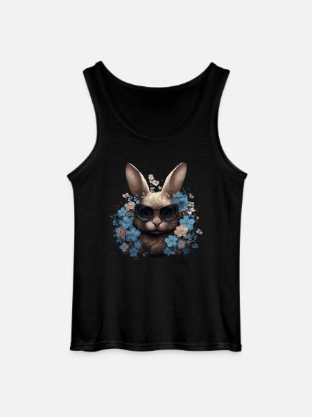 Cool rabbit with flowers - Gildan Men’s Tank Top - black