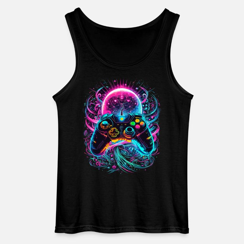 Synthwave Cyberpunk Gaming Controller - Gildan Men’s Tank Top - black