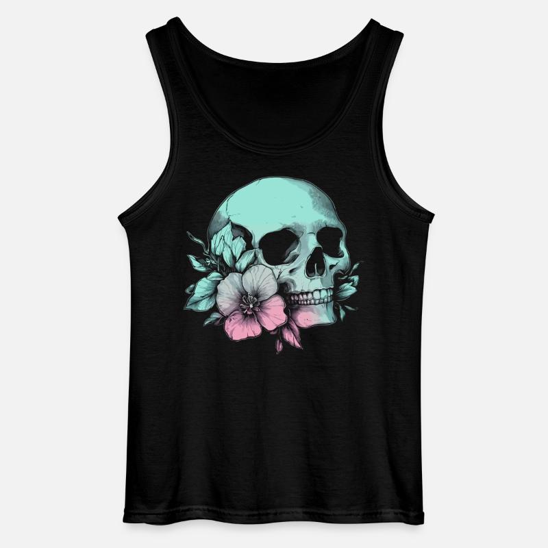 Pastell-Schädel mit Blume & Stil - Gildan Männer Tank Top - Schwarz