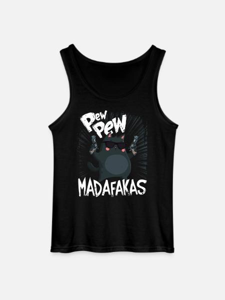 Pew Pew Madafakas Morsom katt med ordtak - Gildan singlet for menn - svart