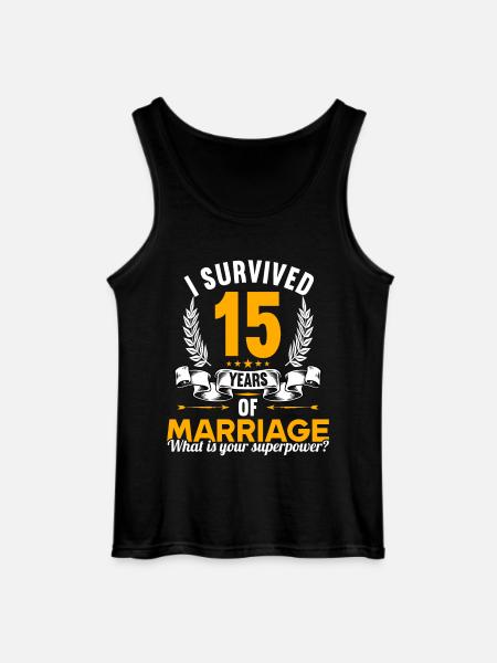 Ik overleefde 15 jaar huwelijk 15e huwelijksverjaardag - Gildan mannen tanktop - zwart