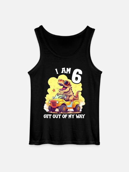 T-Rex Drives Monster Truck I'm 6th Birthday - Gildan Men’s Tank Top - black