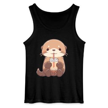 Kawaii Loutre Boissons Boba Bubble Tea Chibi - Débardeur Gildan Homme - noir - Devant - AI Model Male 185 dark (185cm)