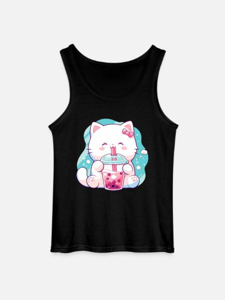 Gatto che beve bubble tea boba e gatti anime - Canotta da uomo Gildan - nero