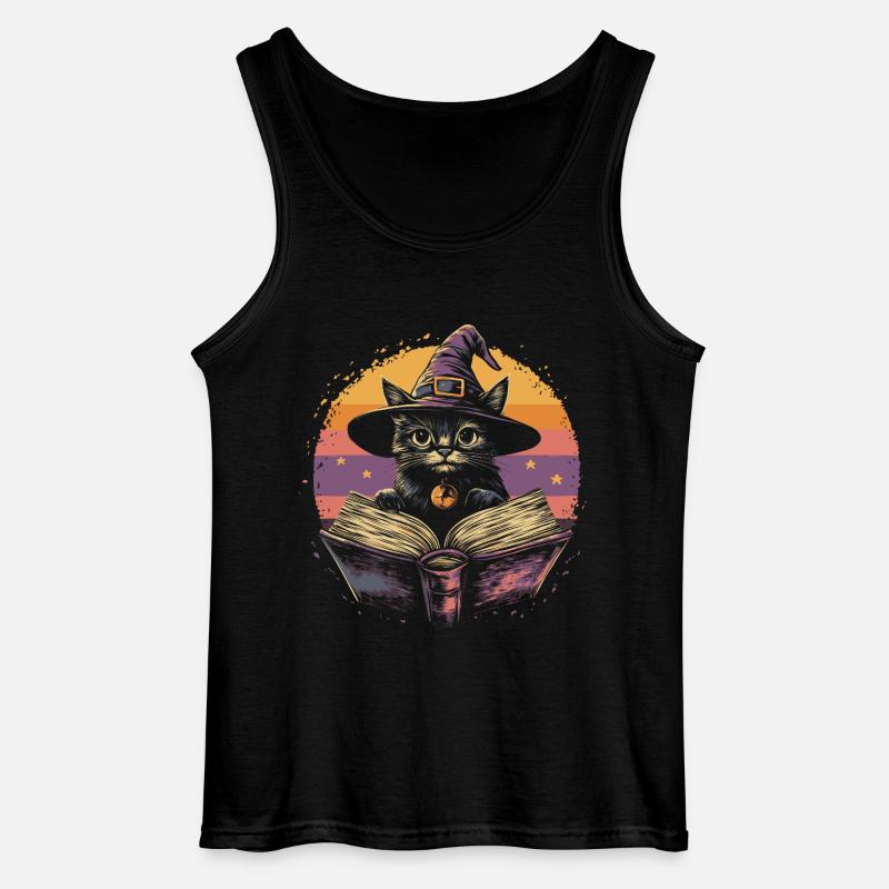 Cute Cat Witch Halloween - Gildan Men’s Tank Top - black