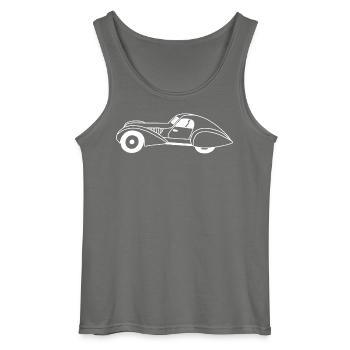 White automobile and water drop - Gildan Men’s Tank Top - charcoal grey - Front - AI Model Male 185 dark (185cm)