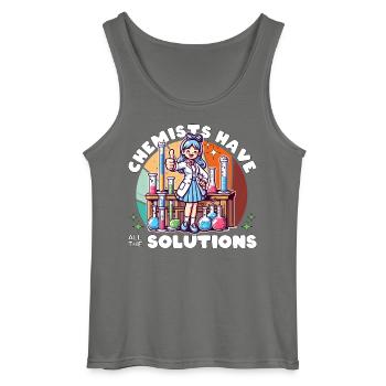 CHEMISTS HAVE ALL THE SOLUTIONS - Gildan Men’s Tank Top - charcoal grey - Front - AI Model Male 185 dark (185cm)