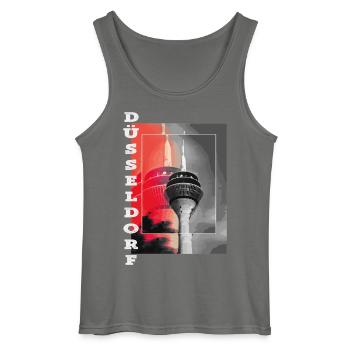 Dusseldorf Skyline TV Tower Germany City - Gildan Men’s Tank Top - charcoal grey - Front - AI Model Male 185 dark (185cm)