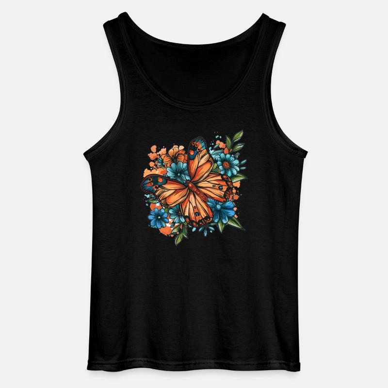 Schmetterling mit Blumen - Gildan Männer Tank Top - Schwarz