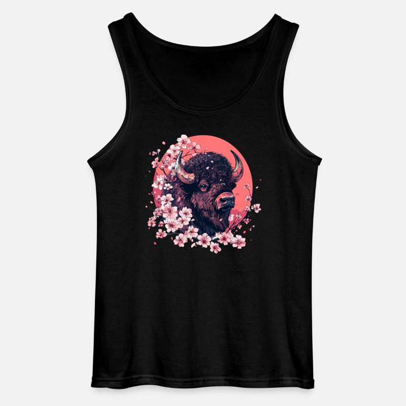 Bison mit Kirschblüten - Gildan Männer Tank Top - Schwarz