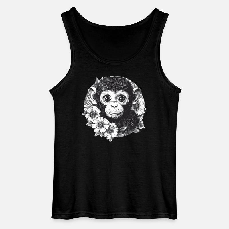 Schwarz-Weiß Affe mit Blumen - Gildan Männer Tank Top - Schwarz