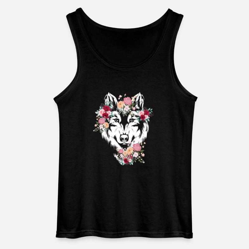 Wolf Wolfskopf Blumen Deko - Gildan Männer Tank Top - Schwarz