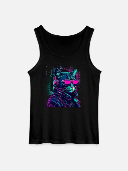 Cyberpunk Cat with Sunglasses - Gildan Men’s Tank Top - black