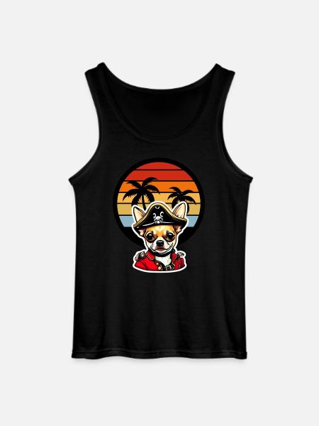 Chihuahua Pirate in Caribbean Sunset Palm Trees - Gildan Men’s Tank Top - black