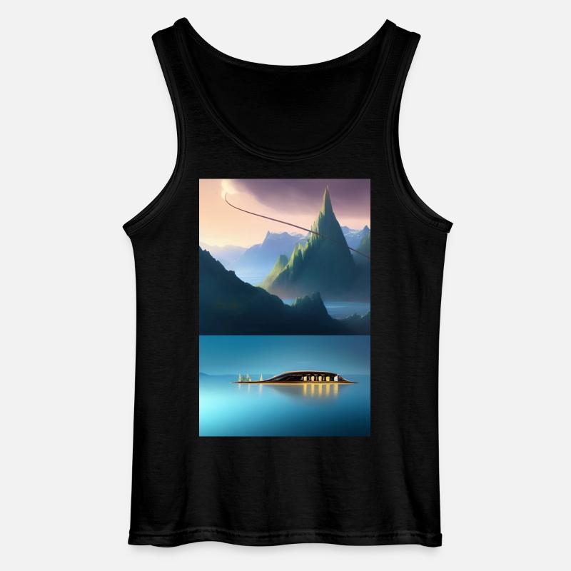 Landschaft mit See, Boot und Berge - Gildan Männer Tank Top - Schwarz