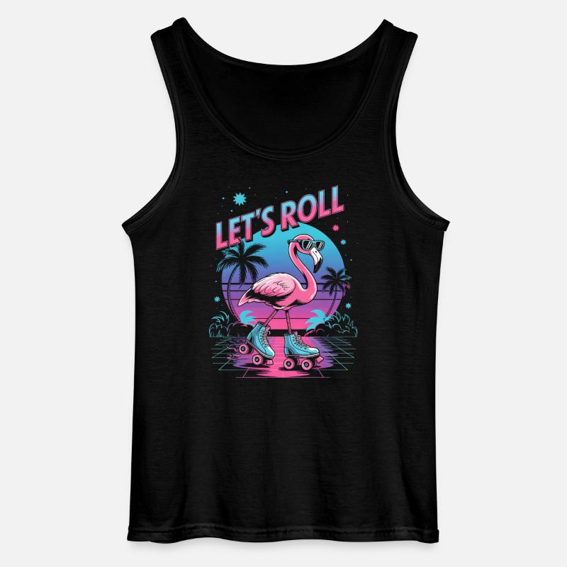 Flamingo auf Rollschuhen - Retro 80er - Gildan Männer Tank Top - Schwarz