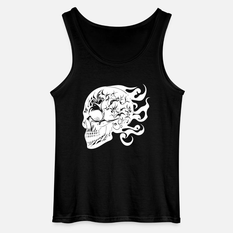 Lachender brennender grinsender Tattoo Schädel - Gildan Männer Tank Top - Schwarz