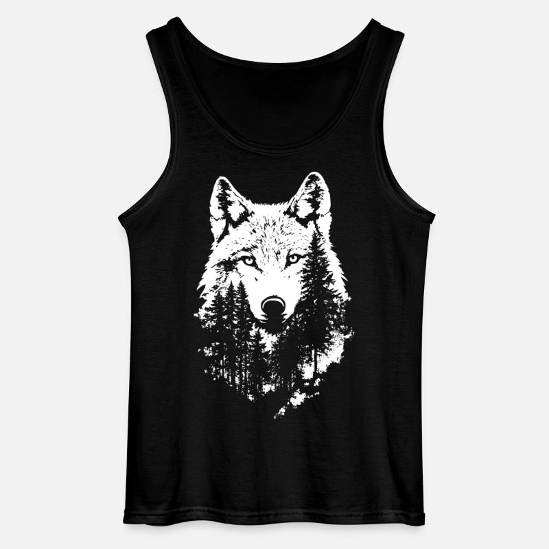 Wolf Gesicht Wald Silhouette - Gildan Männer Tank Top - Schwarz