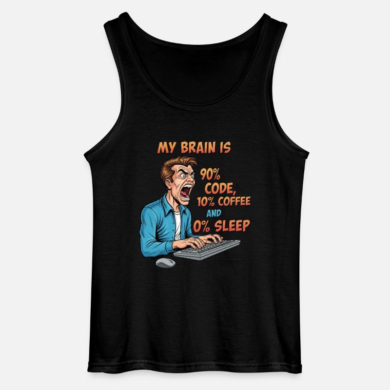 0% Sleep: Code & Coffee Power! - Gildan Men’s Tank Top - black