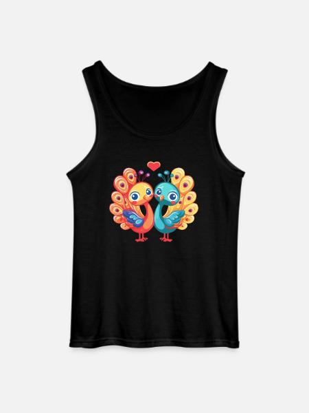 Peacock Bird Couple Love Valentine's Day - Gildan Men’s Tank Top - black