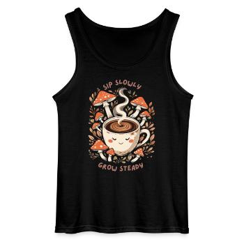 Café - Champignons Dicton - Débardeur Gildan Homme - noir - Devant - AI Model Male 185 dark (185cm)