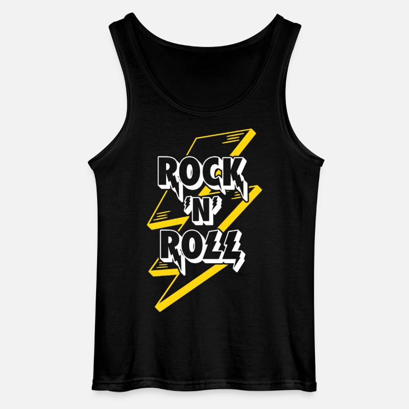 Rock'N'Roll Text Logo With Lightning - Gildan Men’s Tank Top - black
