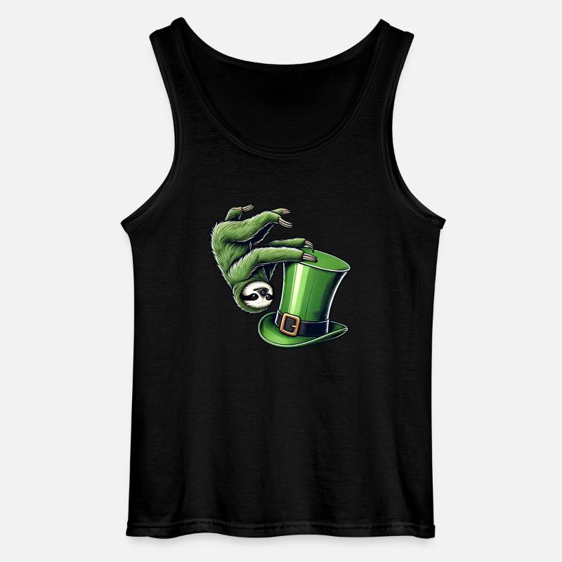 St. Patrick's Sloth Shamrock Handstand - Gildan Men’s Tank Top - black