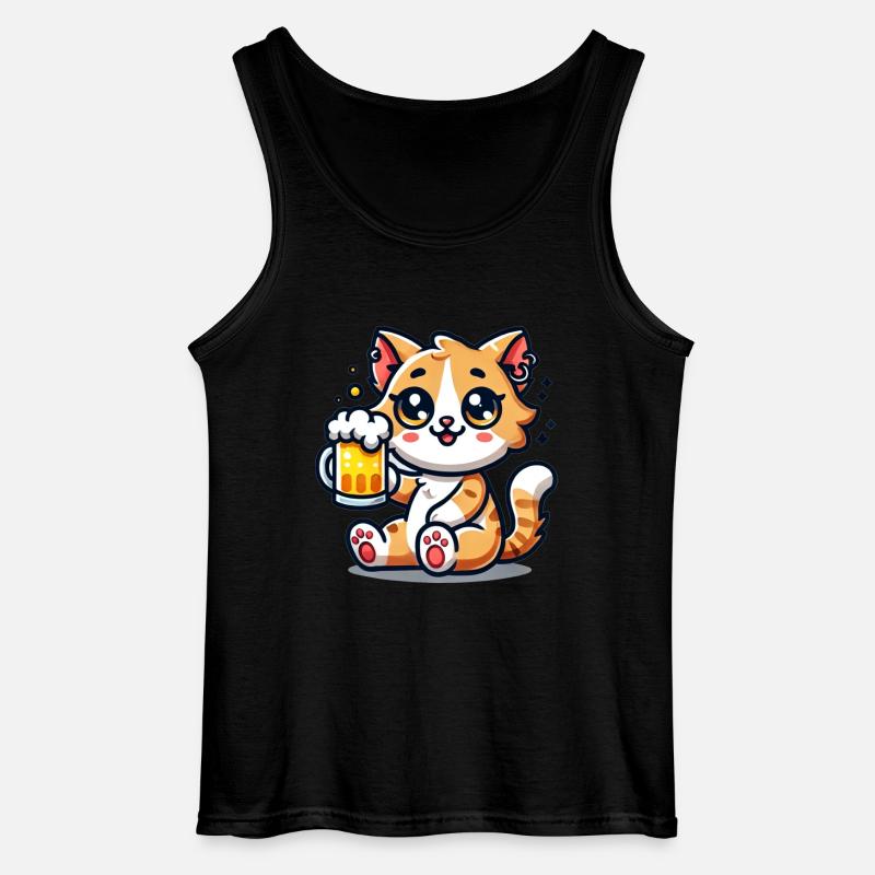 Cute Cat Drinking Beer - Gildan Männer Tank Top - Schwarz