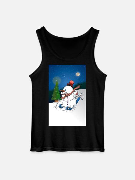 Illustration of a cheerful snowman on skis - Gildan Men’s Tank Top - black