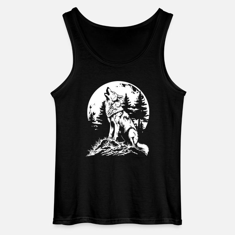 Wolf Mond Wald - Gildan Männer Tank Top - Schwarz