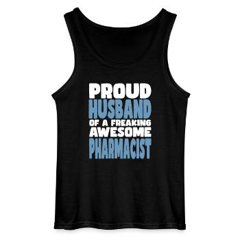 Fière épouse d’un sacré bon pharmacien - Débardeur Gildan Homme - noir - Devant - AI Model Male 185 dark (185cm)