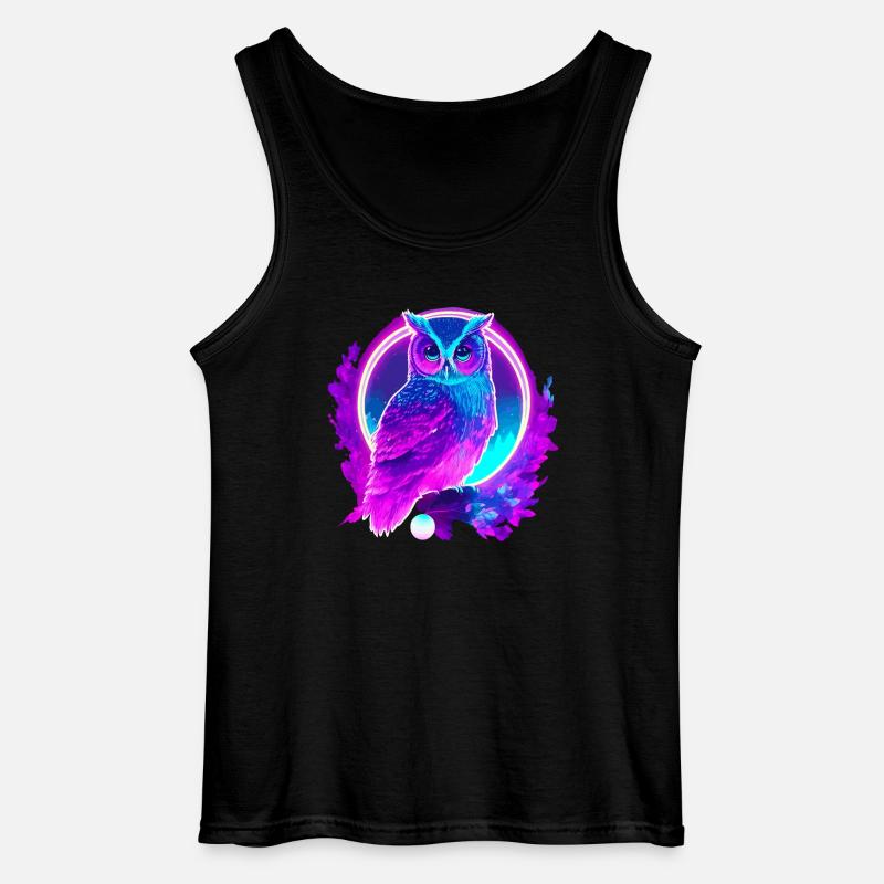 Eule Neon Moon Synthwave - Gildan Männer Tank Top - Schwarz