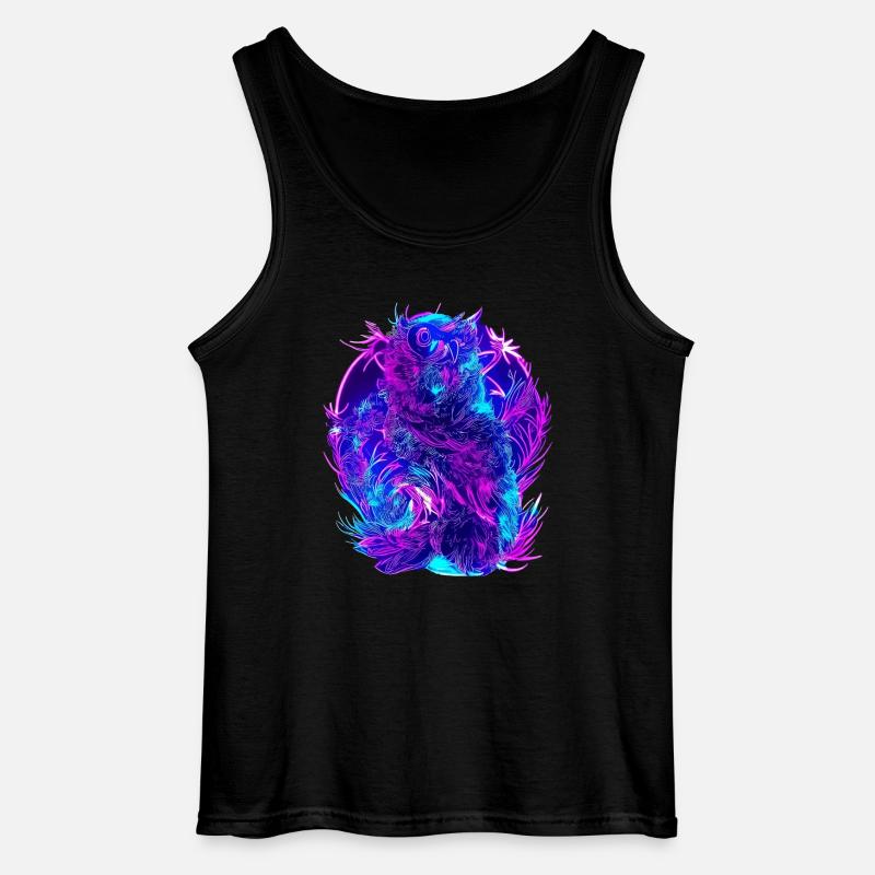Abstrakte Eulen Neon Synthwave Kunst - Gildan Männer Tank Top - Schwarz