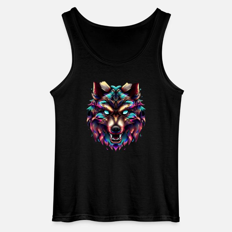 Wolf's Head Synthwave Wolf - Gildan Men’s Tank Top - black