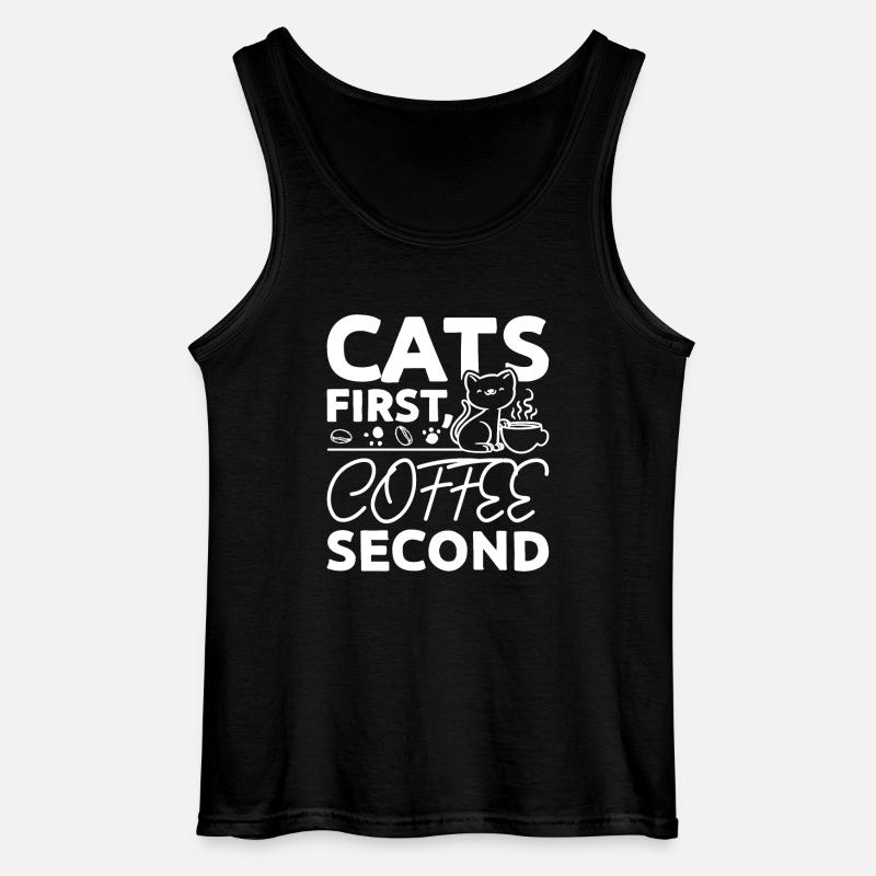 Cats first coffee second - Gildan Männer Tank Top - Schwarz