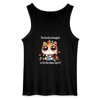 Weihnachtskatze mit verheddeter Lichterkette - Gildan Männer Tank Top - Schwarz - Vorne - AI Model Male 185 dark (185cm)