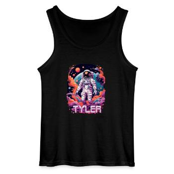 TYLER - Beautiful boy name with cool astronaut - Gildan Men’s Tank Top - black - Front - AI Model Male 185 dark (185cm)