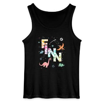 FINN - Beau prénom de garçon avec dinosaure - Débardeur Gildan Homme - noir - Devant - AI Model Male 185 dark (185cm)