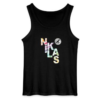 NIKLAS - Beautiful boy name with dinosaur - Gildan Men’s Tank Top - black - Front - AI Model Male 185 dark (185cm)