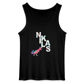NIKLAS - Beautiful boy name with dinosaur - Gildan Men’s Tank Top - black - Front - AI Model Male 185 dark (185cm)